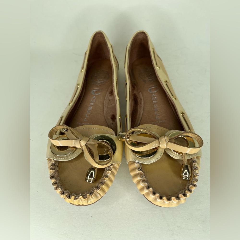 jeffrey campbell shoes loafers slip ons flats women size 7 tan patent leather